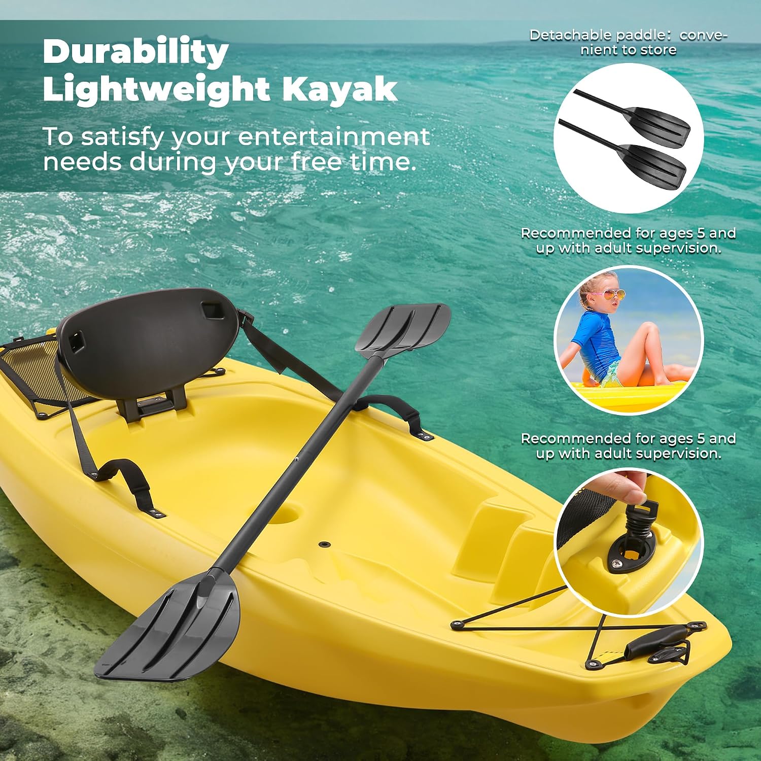 カヤックとパドル付き 6.5フィート レクリエーション用ロー - Fishing Kayak Sit In のレビューと価格
